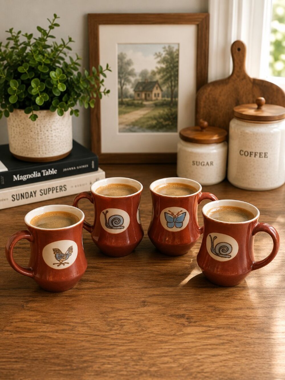 Vintage Counterpoint Japan Animal Motif Coffee Mugs Set of 4 Ceramic 1970s